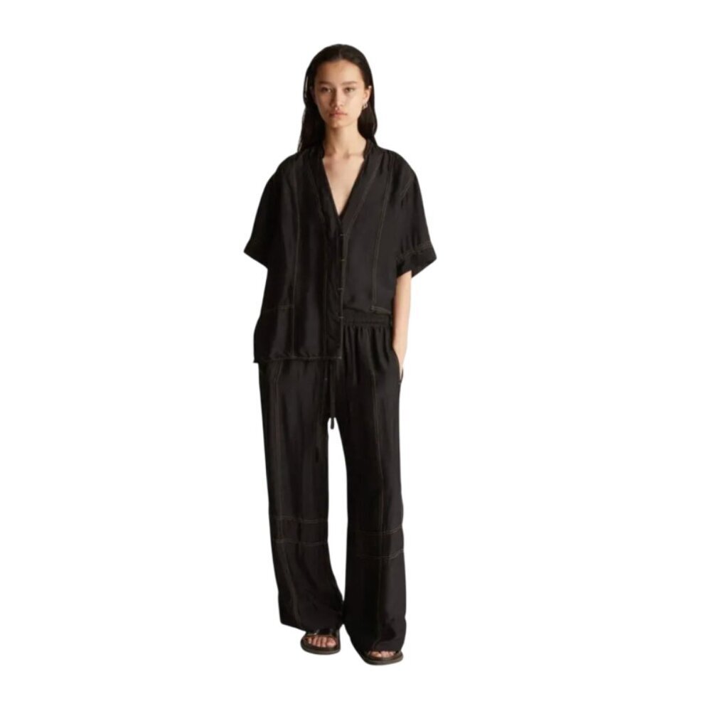Lee Mathews Kline Shirt Top Blouse Womens 0 XS Black Short Sleeve Button Front